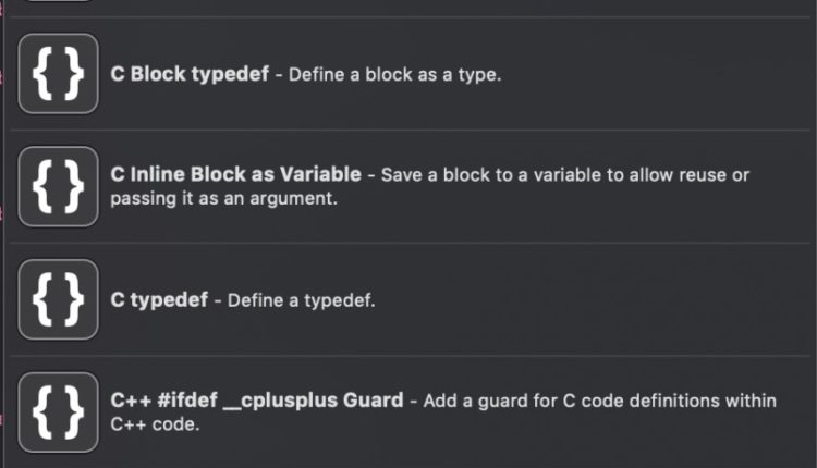 xcode-snippets-predefineds