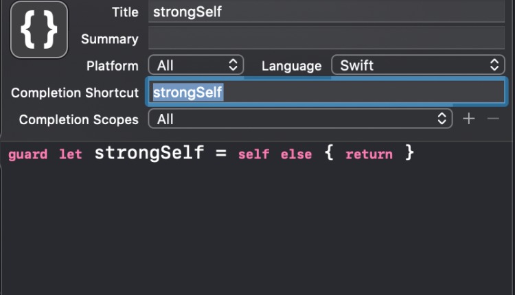 xcode-snippets-shortcut