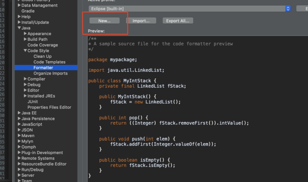 eclipse code formatter to intellif
